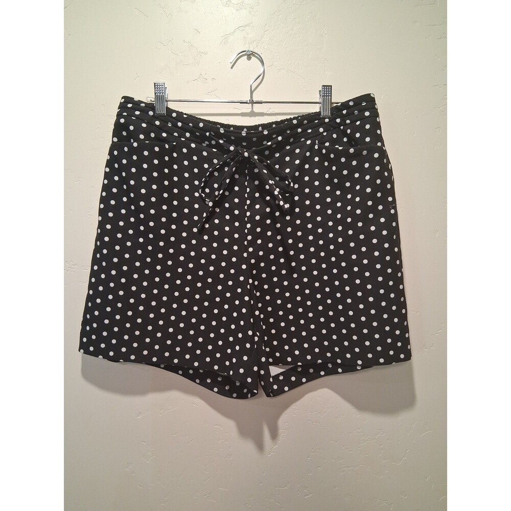INC Black White Polka Dot Shorts Women's L Elastic Waist Casual Swim Material